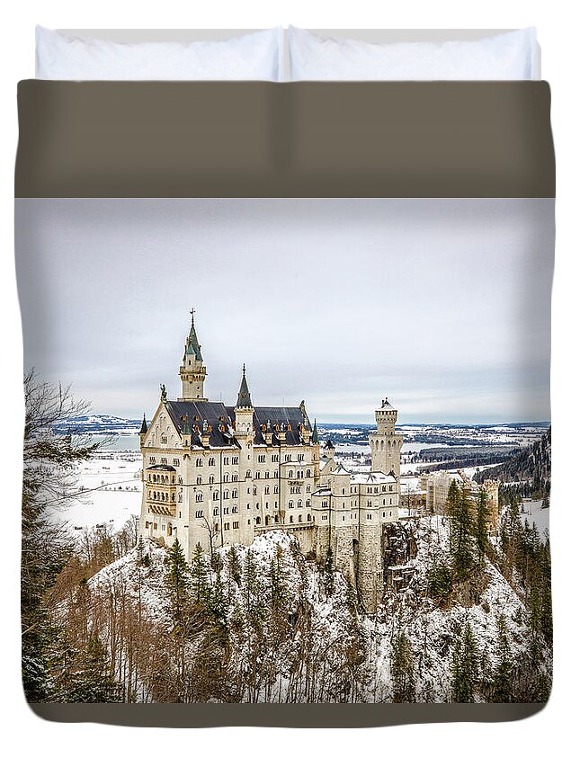 Photosbymch Duvet Cover featuring the photograph Winter at Neuschwanstein Castle by M C Hood
