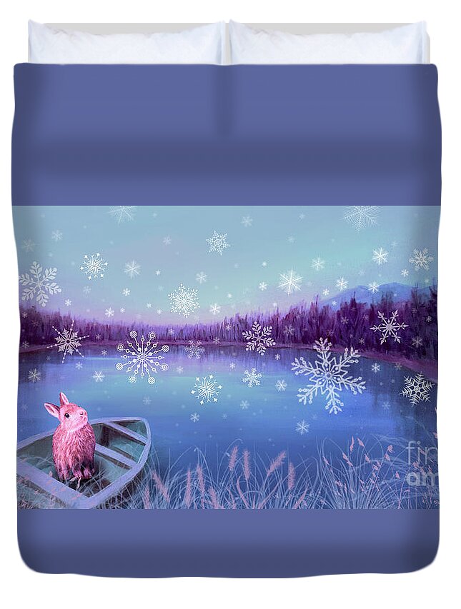 Stirrup Lake Duvet Cover featuring the painting Winter Dream by Yoonhee Ko