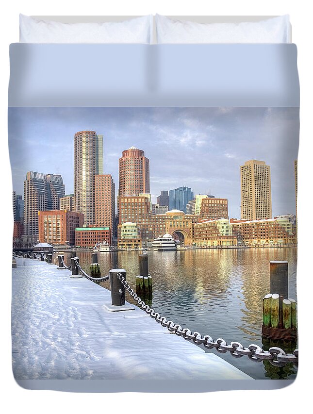 Downtown District Duvet Cover featuring the photograph Winter In Boston, Massachusetts by Denistangneyjr