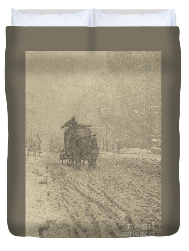 Alfred Stieglitz Duvet Cover featuring the photograph Winter on Fifth Avenue, 1893 by Alfred Stieglitz