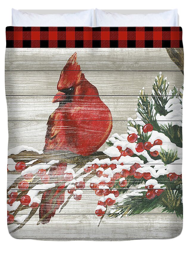 Winter Duvet Cover featuring the painting Winter Red Bird IIi by Tiffany Hakimipour