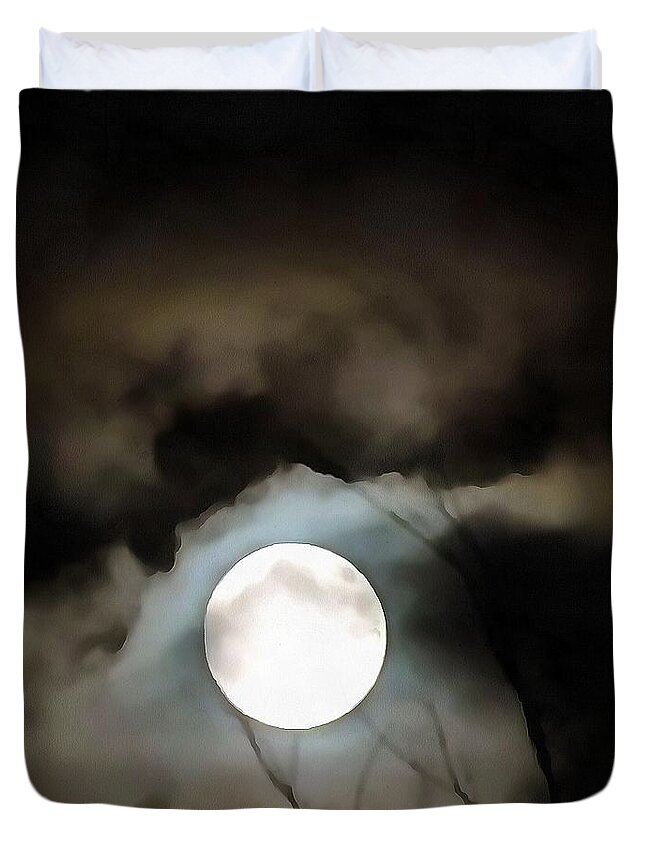 Midwinter Duvet Cover featuring the painting Winter Solstice Moon by Taiche Acrylic Art