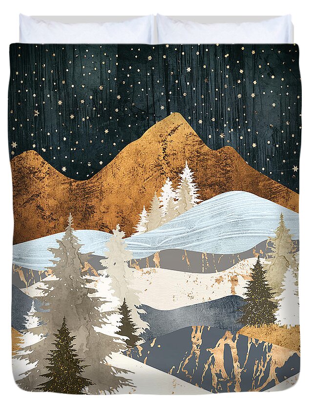 Digital Duvet Cover featuring the digital art Winter Stars by Spacefrog Designs