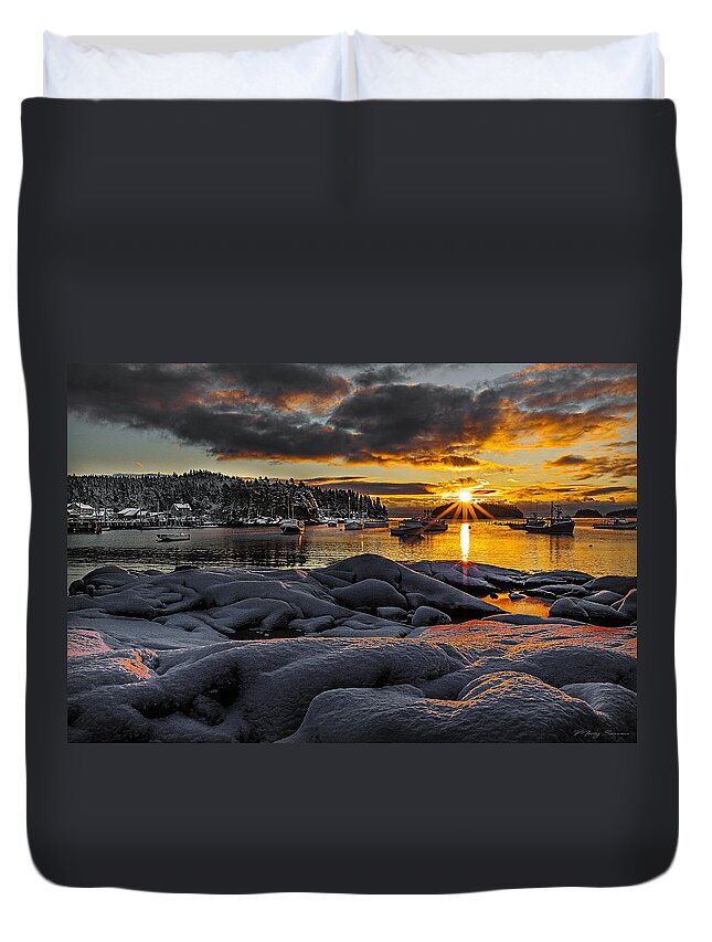 Sunrise Duvet Cover featuring the photograph Winter Sunrise at Cutler Harbor Maine by Marty Saccone
