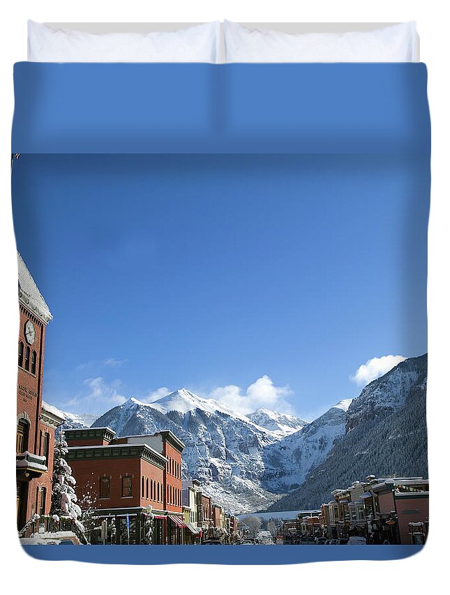 Scenics Duvet Cover featuring the photograph Winter Telluride Colorado by Dougberry