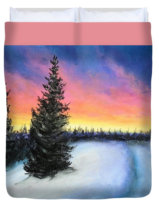 Winter Duvet Cover featuring the drawing Winter's escape by Jen Shearer