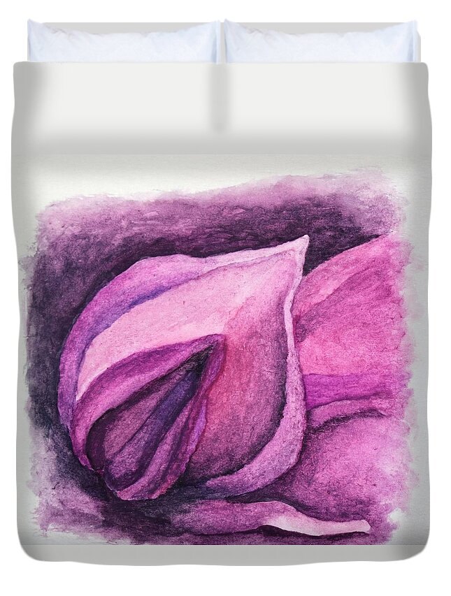 Nature Duvet Cover featuring the painting Wisteria Bud Up Close I by Robert Morin