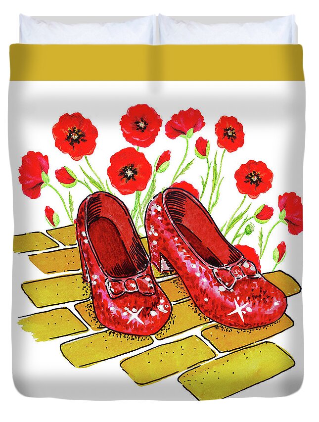 Wizard Of Oz Ruby Shoes And Red Poppies Duvet Cover For Sale By