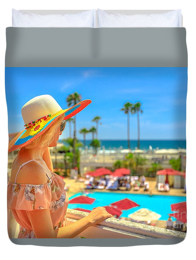 San Diego Duvet Cover featuring the photograph Woman California summer destination by Benny Marty