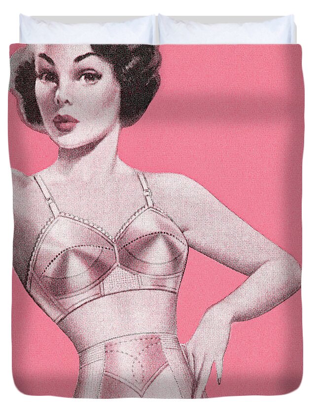 Adult Duvet Cover featuring the drawing Woman in Pink Undergarments by CSA Images