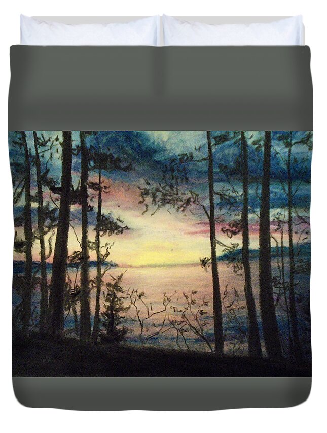 Sunset Duvet Cover featuring the painting Wood Rush by Jen Shearer