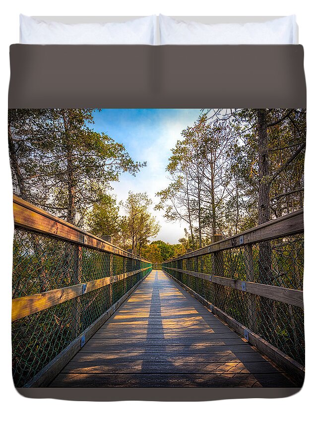 Wood Duvet Cover featuring the photograph Wooden Walking Path by Mike Whalen