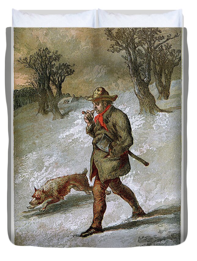 Pets Duvet Cover featuring the digital art Woodsman And His Dog by Duncan1890