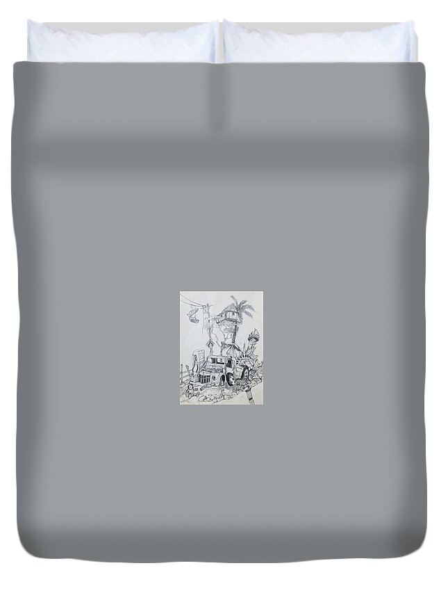  Duvet Cover featuring the drawing Work by Carlos Rodriguez