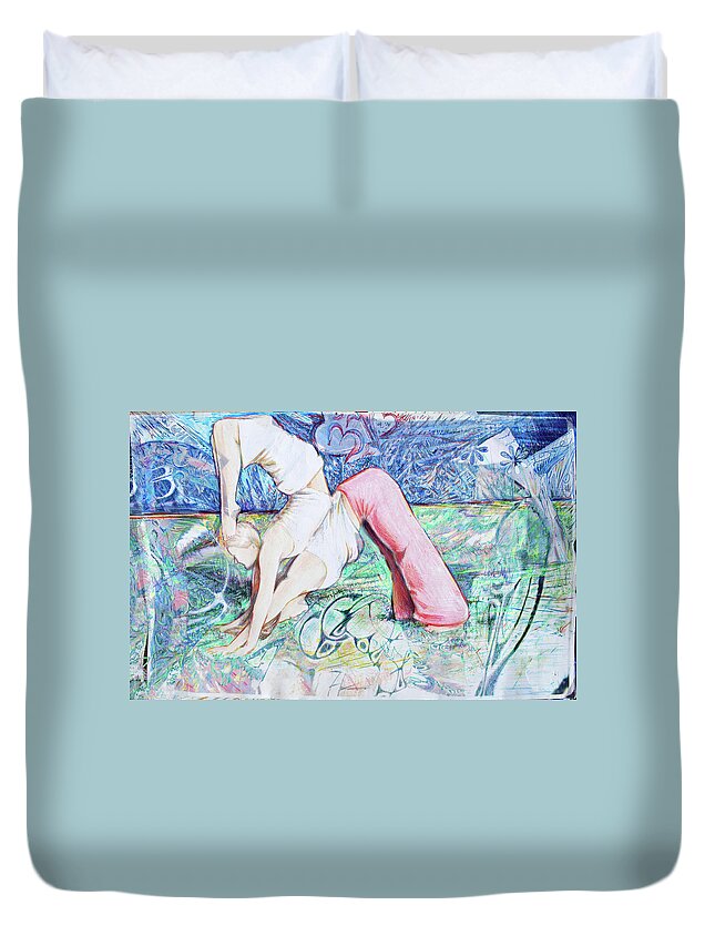 Acroyoga Duvet Cover featuring the painting Work Togehter by Jeremy Robinson