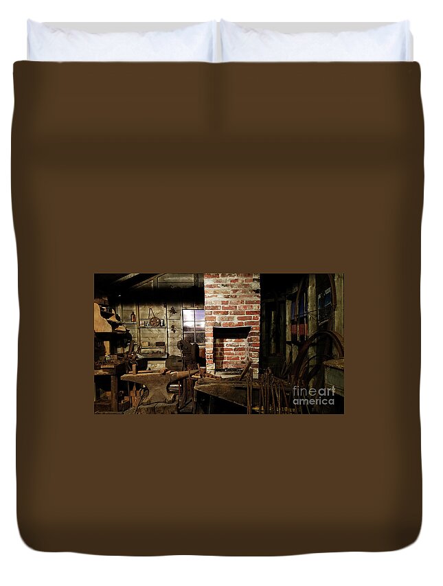 Workshop Duvet Cover featuring the photograph Workshop with Anvil by Mary Capriole