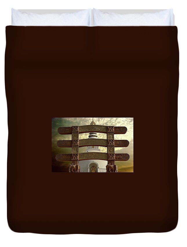 New Delhi Duvet Cover featuring the photograph World Peace Stupa by Atul Tater