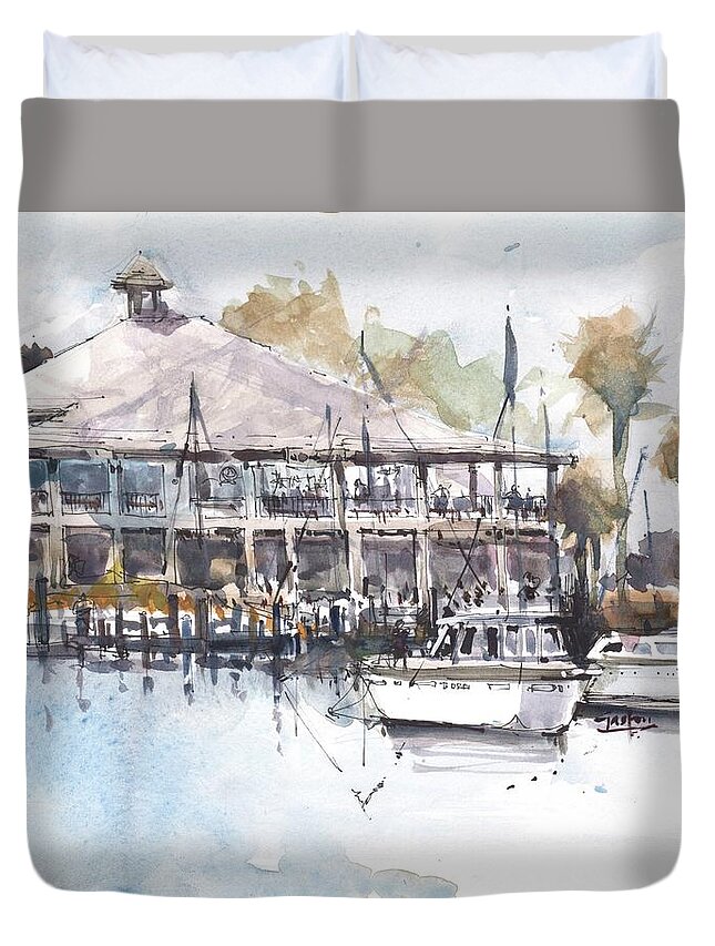  Duvet Cover featuring the painting Yacht Club Sketch by Gaston McKenzie