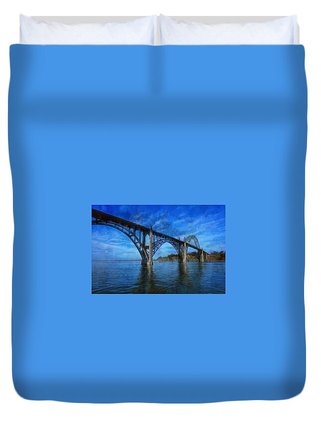 Newport Oregon Duvet Cover featuring the photograph Yaquina Bay Bridge From South Beach by Thom Zehrfeld