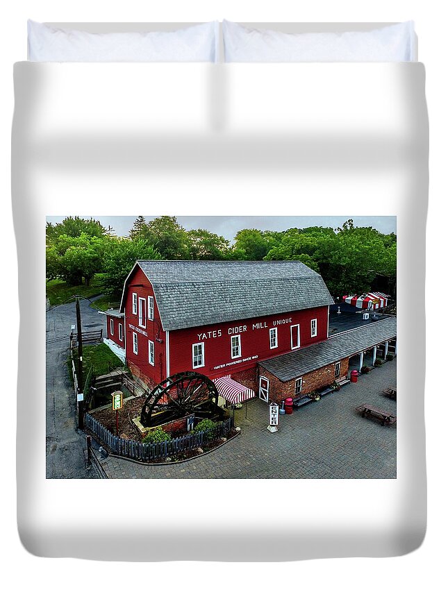 Rochester Duvet Cover featuring the digital art Yates Cider Mill DJI_0056 by Michael Thomas