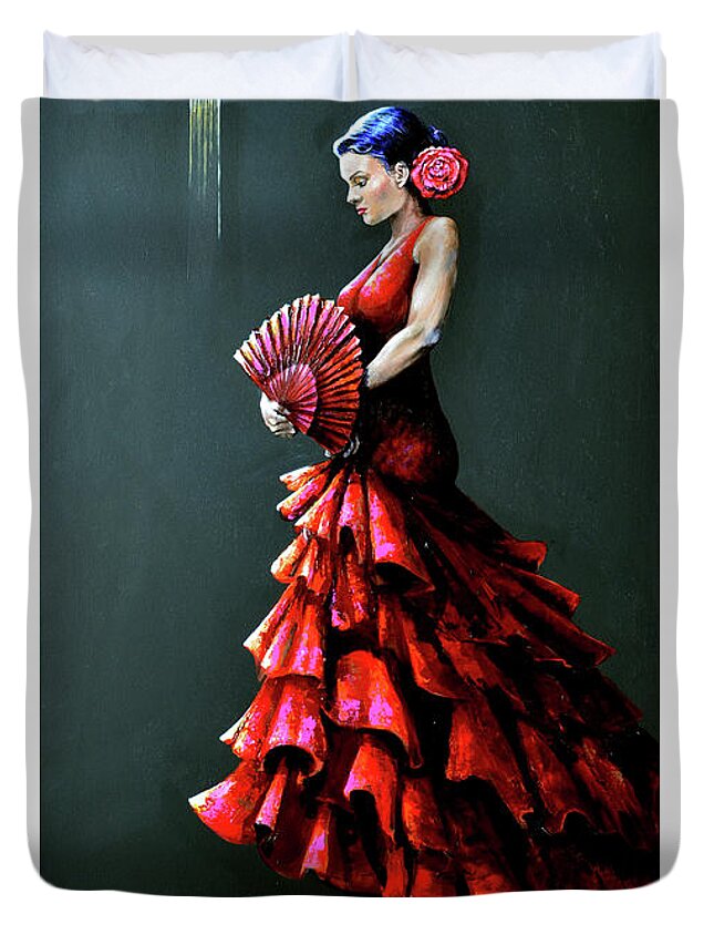 Spanish Woman Duvet Cover featuring the painting Ybor Beauty by Joan Garcia