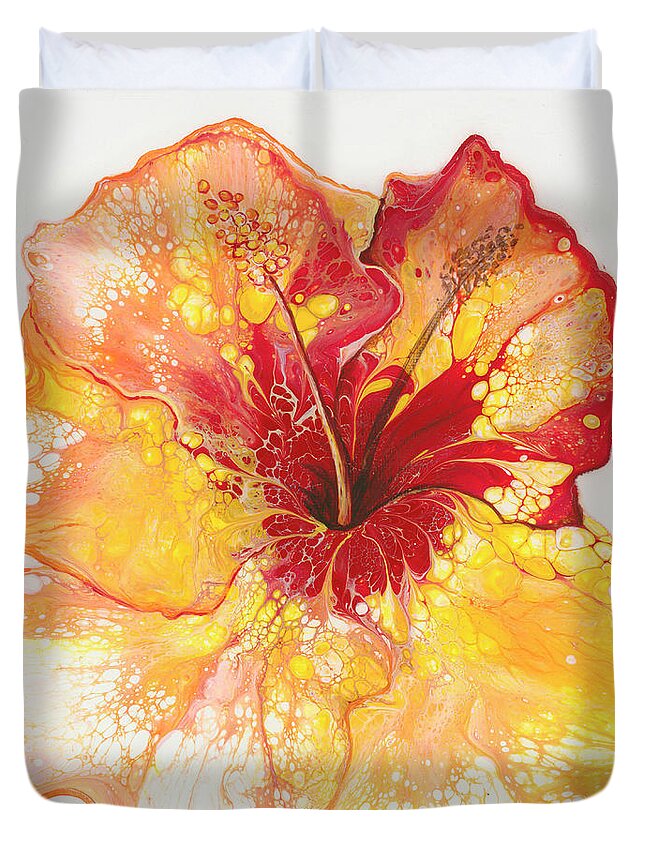 Hibiscus Duvet Cover featuring the painting Yellow and Red Hibiscus by Darice Machel McGuire