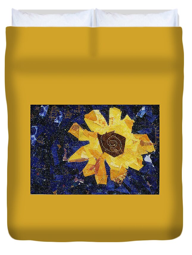Fiber Art Duvet Cover featuring the tapestry - textile Yellow Flower by Pam Geisel