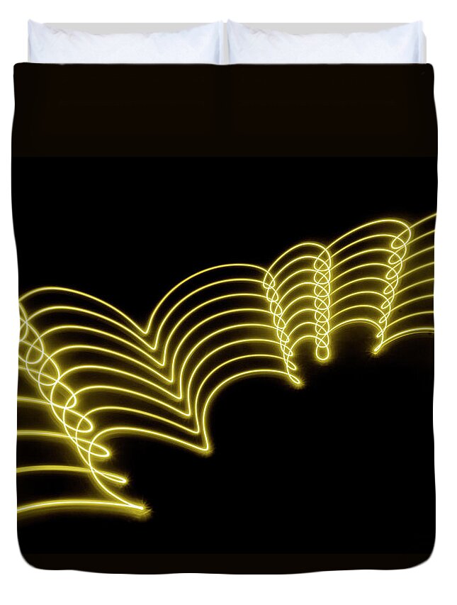 Curve Duvet Cover featuring the photograph Yellow Gold Abstract Lights Trails And by John Rensten