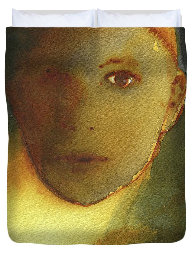 Yellow Head Duvet Cover featuring the painting Yellow Head by Graham Dean