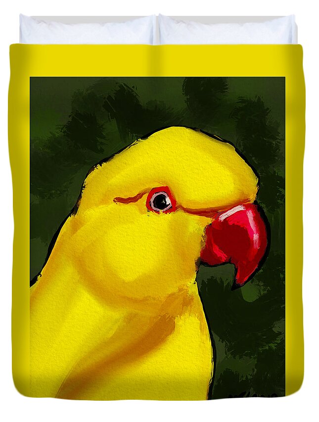 Birds Duvet Cover featuring the digital art Yellow Parrot by Michael Kallstrom