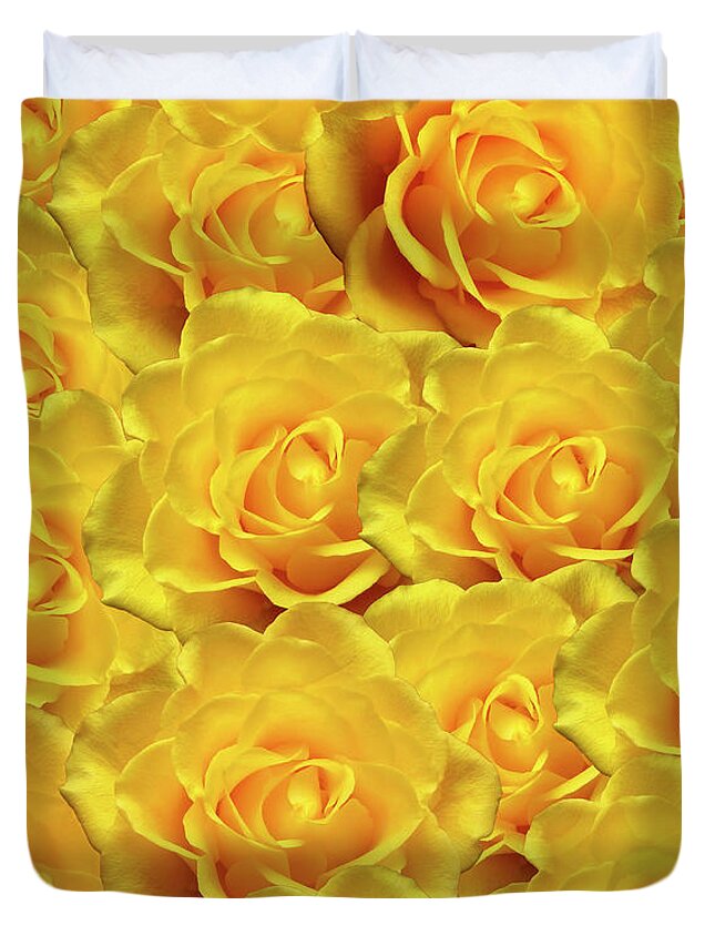 Yellow Duvet Cover featuring the photograph Yellow Roses Art Design by Johanna Hurmerinta