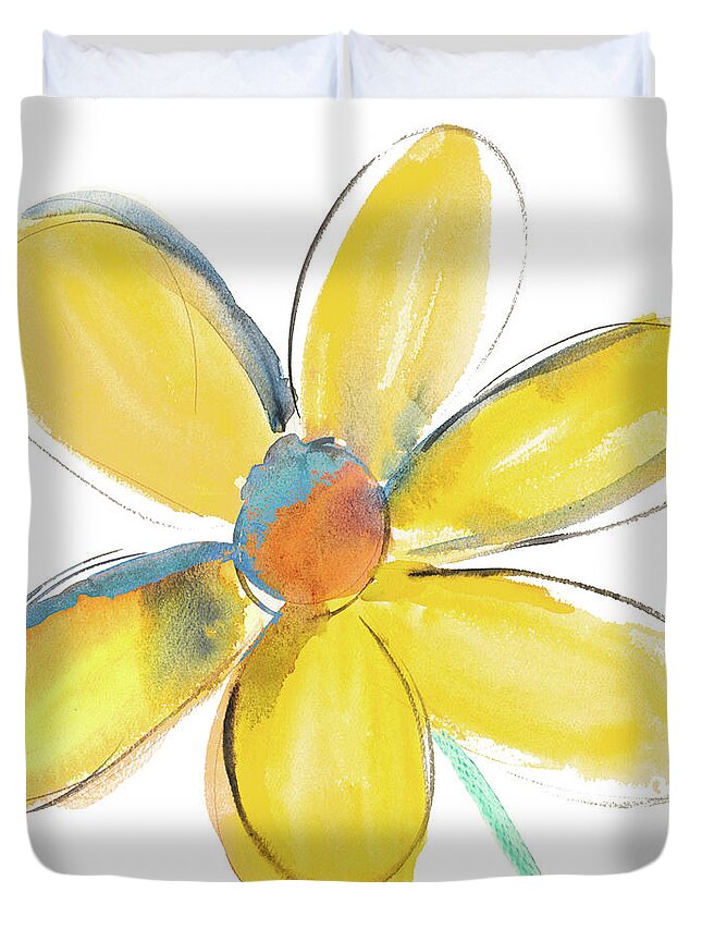 Yellow Duvet Cover featuring the painting Yellow Summer Daisy by Susan Bryant