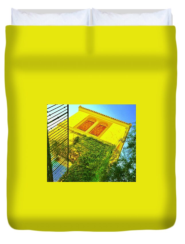 Photo Stream Duvet Cover featuring the photograph Yellow Tower by Debra Grace Addison