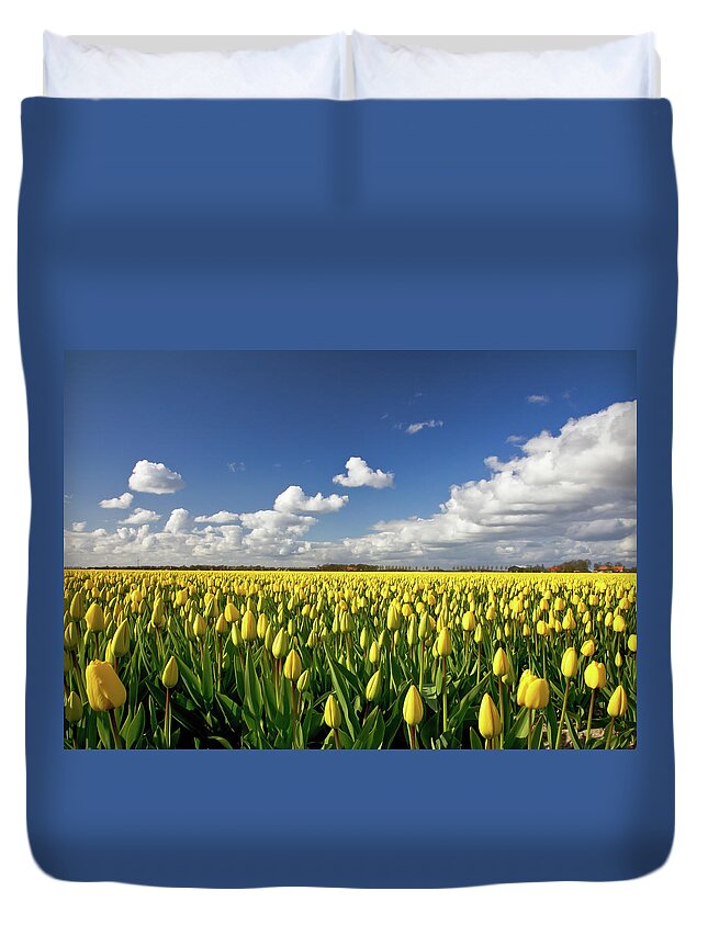 Scenics Duvet Cover featuring the photograph Yellow Tulip Field by Reinder Wijma Photography