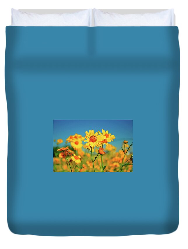 New Mexico Duvet Cover featuring the photograph Yellow Wildflowers by Sandy L. Kirkner