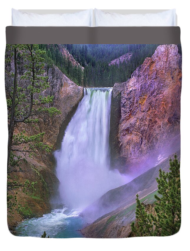 00586464 Duvet Cover featuring the photograph Yellowstone Falls, Yellowstone National Park, Wyoming by Tim Fitzharris