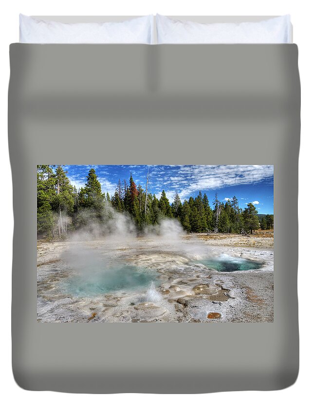 Geology Duvet Cover featuring the photograph Yellowstone Geyser by Dbushue Photography
