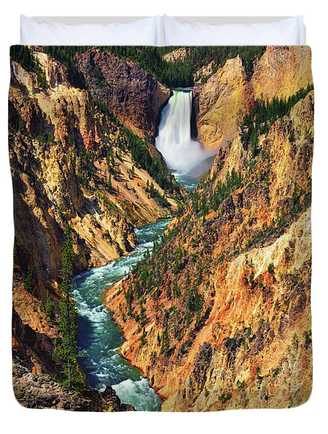 Yellowstone Duvet Cover featuring the photograph Yellowstone Grand Canyon From Artist Point by Greg Norrell