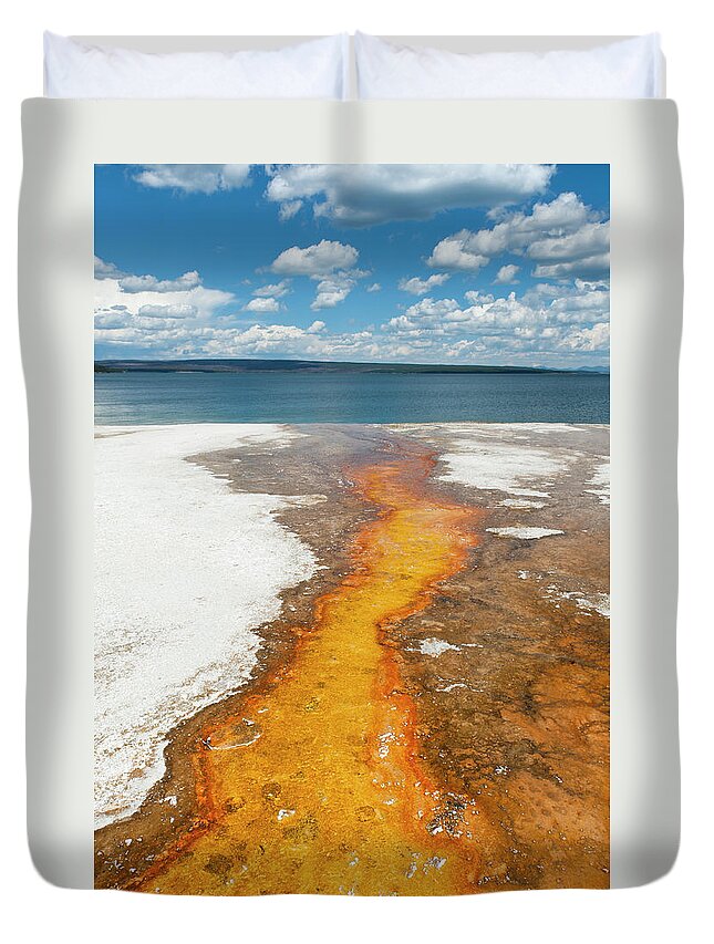 Scenics Duvet Cover featuring the photograph Yellowstone Lake by Karenmassier