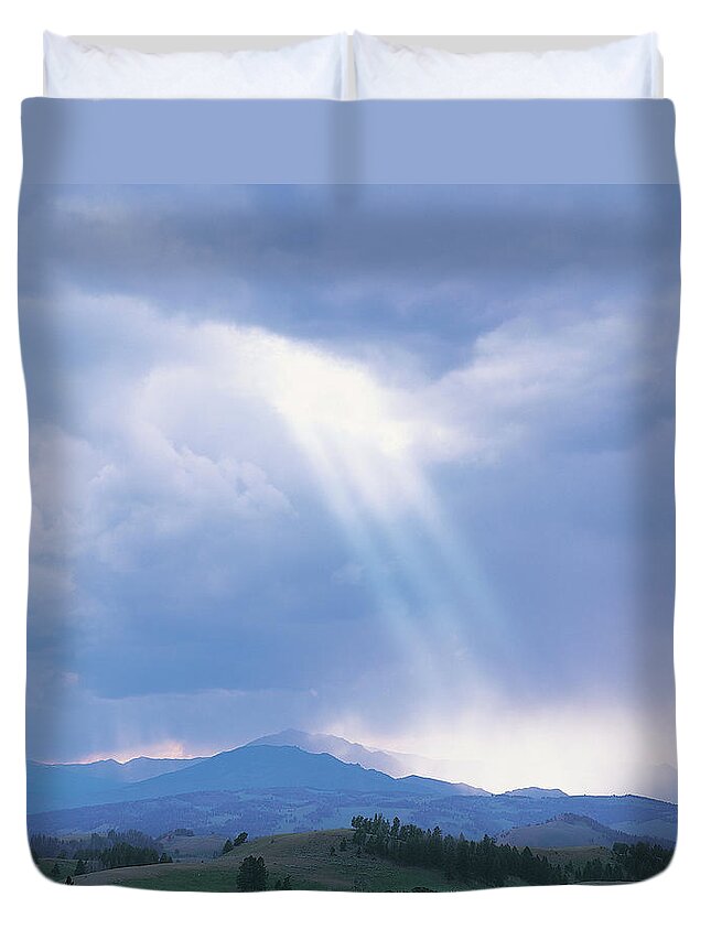 Scenics Duvet Cover featuring the photograph Yellowstone National Park, Wyoming, Usa by Ron Crabtree
