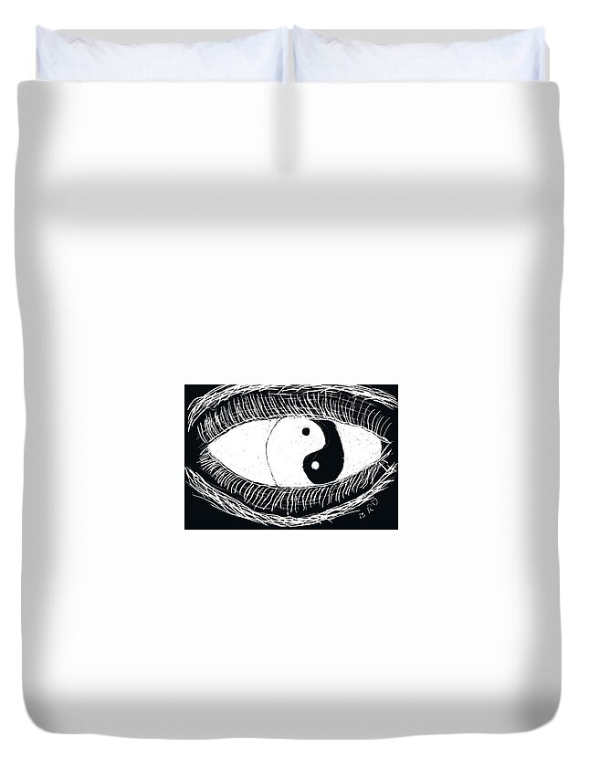 Yin-yang Duvet Cover featuring the drawing Yin-Yang Eye by Branwen Drew
