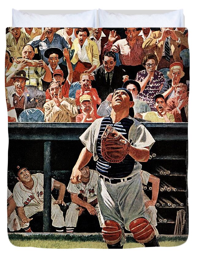 Baseball Duvet Cover featuring the drawing Yogi Berra by Earl Mayan