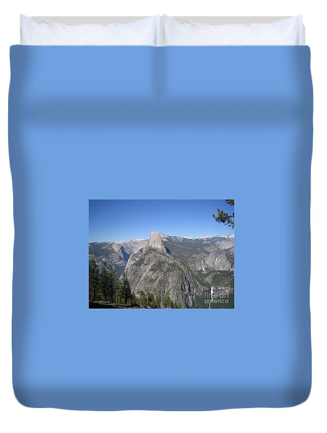 Yosemite Duvet Cover featuring the photograph Yosemite National Park Half Dome and Twin Waterfalls View from Glacier Point by John Shiron