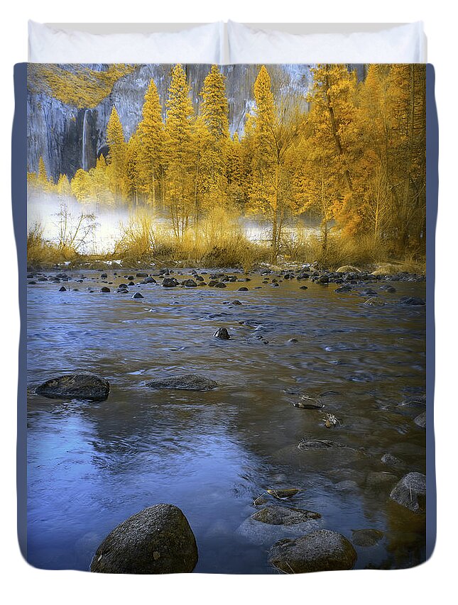 Yosemite Duvet Cover featuring the photograph Yosemite River in Yellow by Jon Glaser