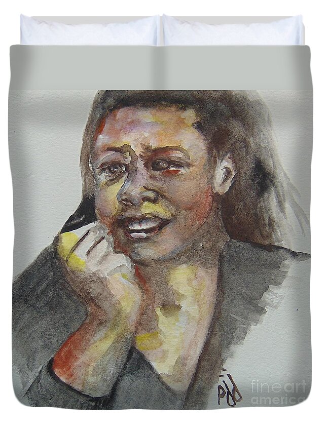 Maya Angelou Duvet Cover featuring the painting Young Maya by Saundra Johnson