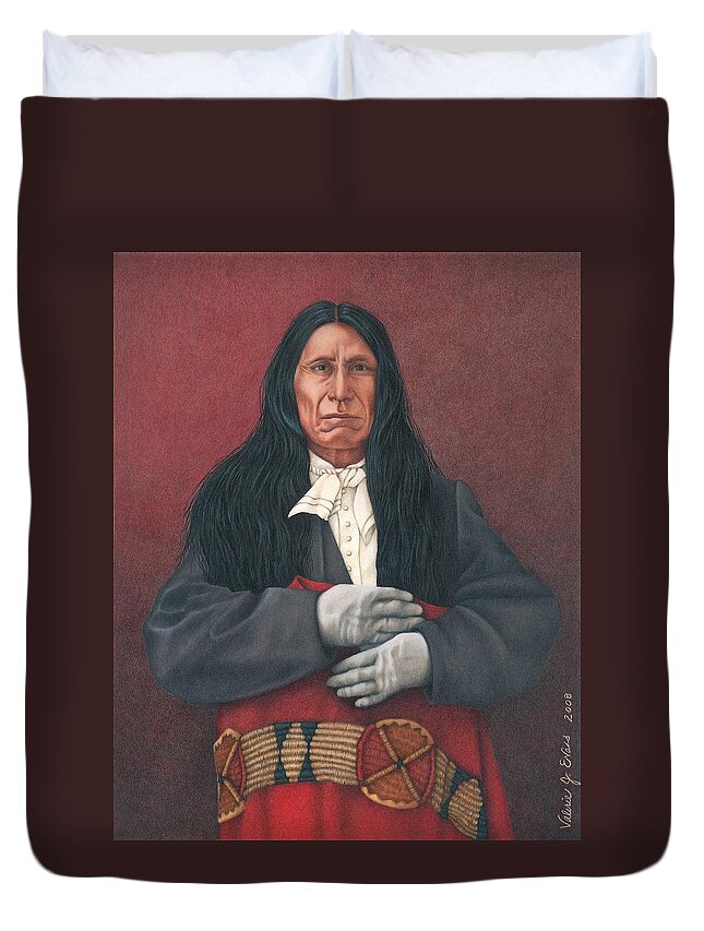 Native American Portrait. American Indian Portrait. Red Cloud. Duvet Cover featuring the painting Young Red Cloud by Valerie Evans