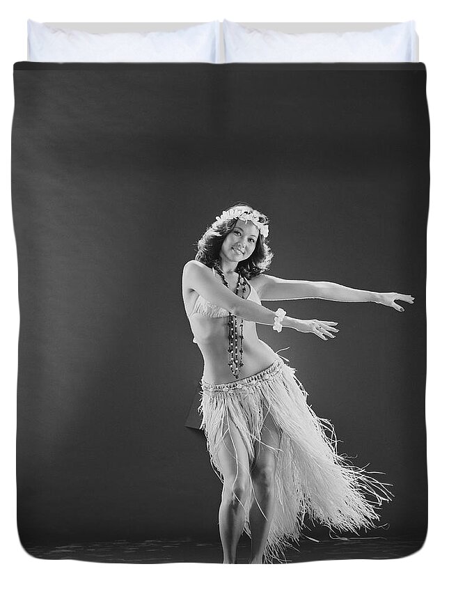 People Duvet Cover featuring the photograph Young Woman Hula Dancer Dancing On by Tom Kelley Archive