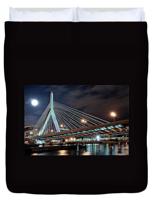 Built Structure Duvet Cover featuring the photograph Zakim Bridge, Boston-night by Sean E. Mcnamara