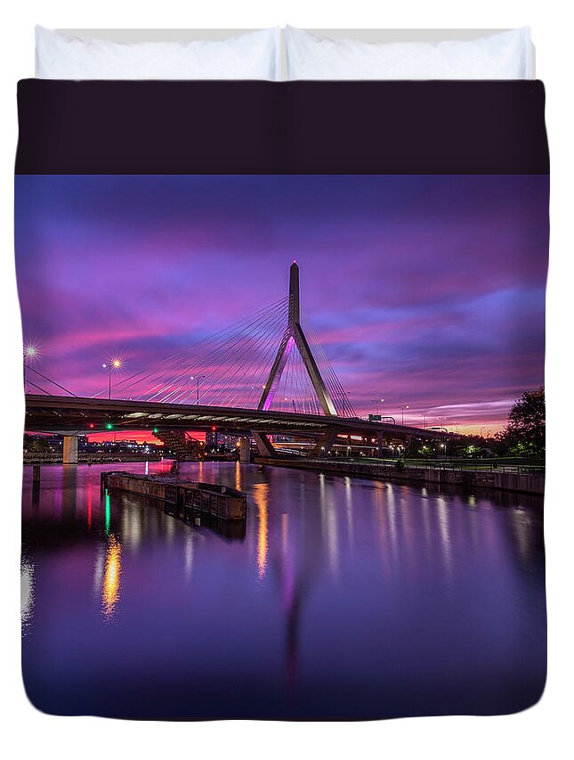 Zakim Bridge Duvet Cover featuring the photograph Zakim Sunset by Rob Davies
