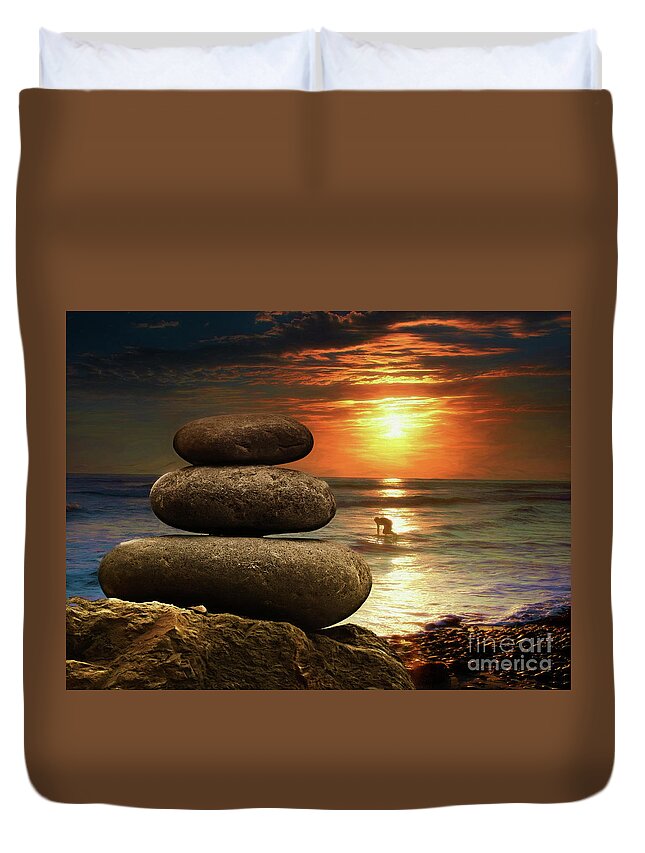 Zen Stones Duvet Cover featuring the photograph Zen Stones California Sunset by Scott Cameron